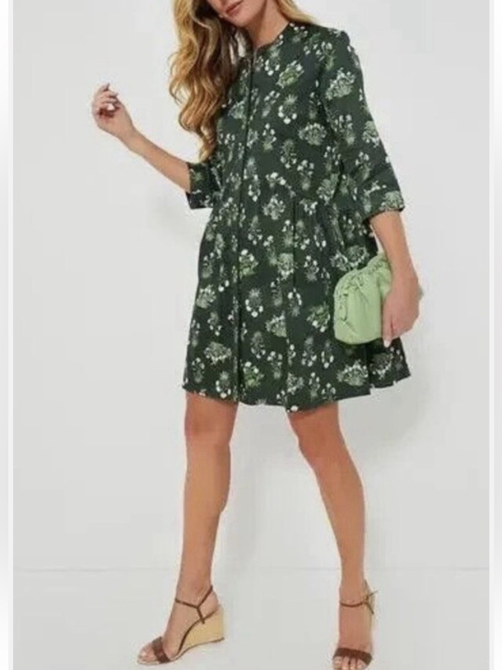 TUCKERNUCK Royal Shirt Dress Viridian Bouquet Green Floral Drop-Waist Dress S